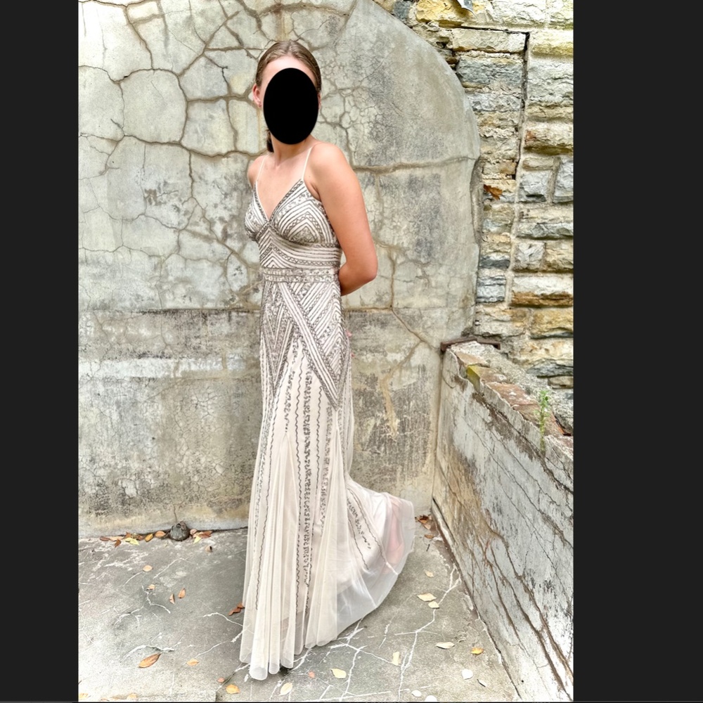 Champagne Beaded Gown, size 8, prom, formal dress
